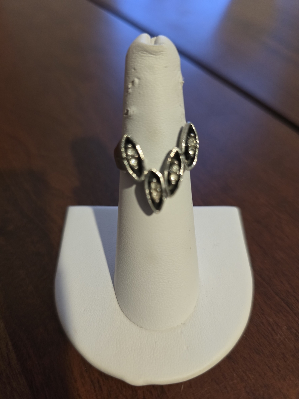 Marquise Cluster Accent Ring in Silver Tone, Size 6